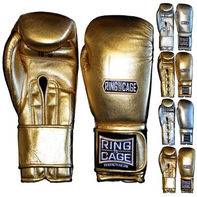 Metallic Gold, Silver Japanese Style Training Gloves 2.0 - Hook&Loop or Lace-Up (Gold, 16oz Hook&Loop)