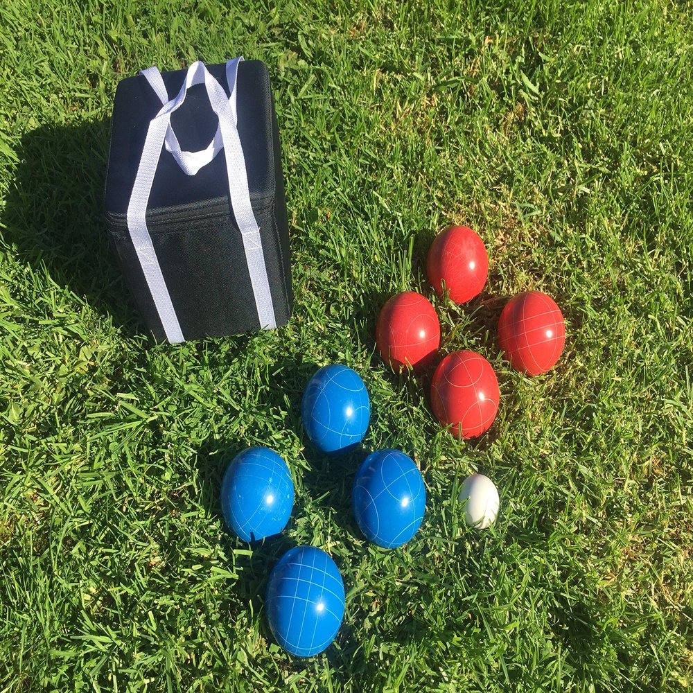BuyBocceBalls Listing - Unique Bocce Set - 107mm with Blue and Red Balls, Black Bag