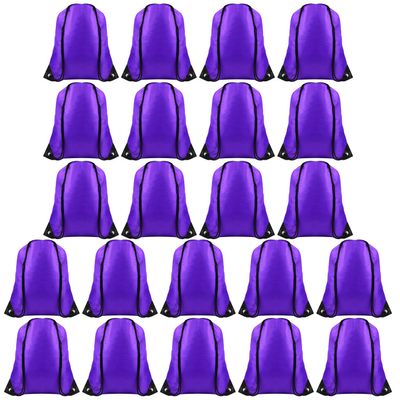 FEPITO 22 Pack Drawstring Bags String Backpack Bulk School Backpacks for Gym Traveling (Purple)