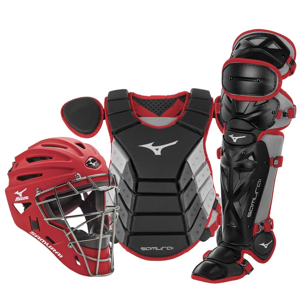 Mizuno Samurai Adult Baseball Boxed Catcher's Gear Set , Black-Cardinal, 16" Men's Adult