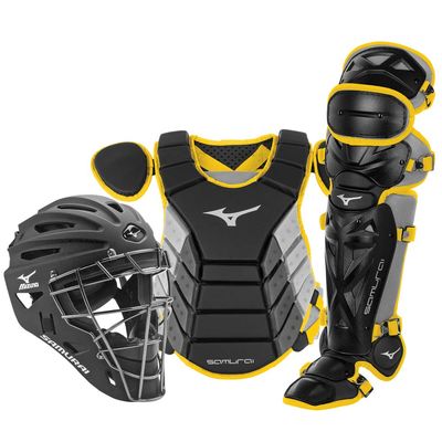 Mizuno Samurai Adult Baseball Boxed Catcher's Gear Set , Black-Yellow, 16" Men's Adult
