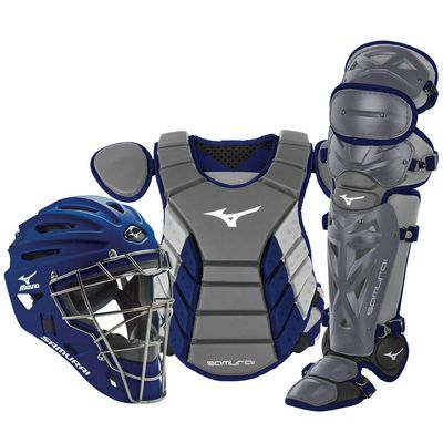 Mizuno Samurai Adult Baseball Boxed Catcher's Gear Set , Grey-Navy, 16" Men's Adult