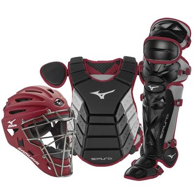 Mizuno Samurai Adult Baseball Catcher's Gear Box Set, Black-Maroon, 15" Adult