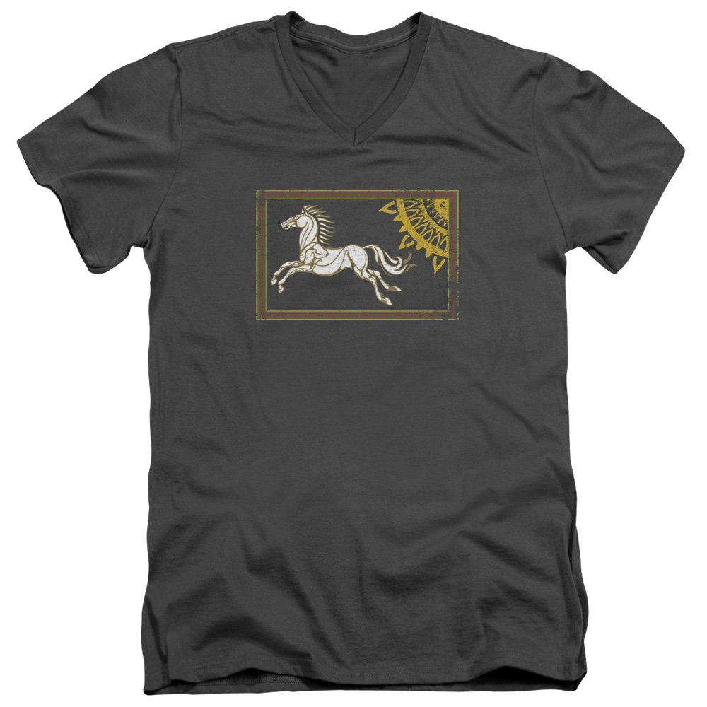 Lor Rohan Banner Unisex Adult V-Neck T Shirt for Men and Women, Large Charcoal