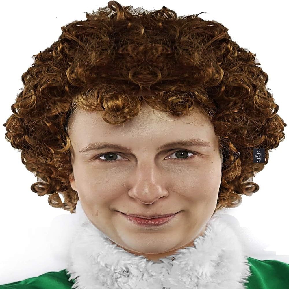 ALLAURA Bad Elf Wig Napoleon Brown Afro 70s Disco Costume | Buddy Elf Costume  Compatible with Napoleon, Marv, Julia, Will, & Vote Pedro