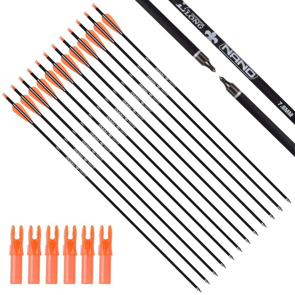 30Inch Carbon Arrow Practice Hunting Arrows Targeting with Removable Tips for Archery Compound & Recurve & Traditional Bow (Pack of 12)