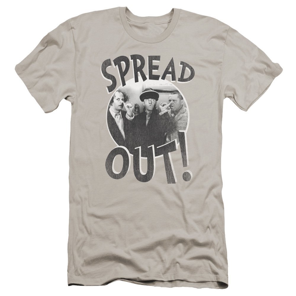 Three Stooges Spread Out Unisex Adult Canvas Brand T Shirt for Men and Women, 2X-Large Silver