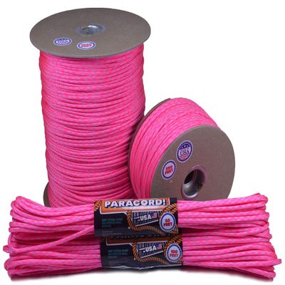 10', 25', 50', 100' Hanks, 250 Ft and 1000Ft Spools of Parachute 550 Cord Type III 7 Strand Paracord - Valentine - 250 Ft Spool