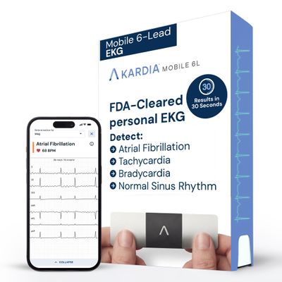 KardiaMobile 6L EKG Monitor, Medical-Grade, FDA-Cleared Heart Monitor, 6 Views of the Heart, Results in 30 Seconds, Unlimited Recordings, Works with Smartphones, HSA&FSA Eligible, Pocket-Size