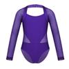ranrann Girls Ballet Dance Cutout Back Long Sleeves Mesh Splice Gymnastics Leotard Tumblewear Purple 3-4 view 1