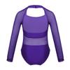 ranrann Girls Ballet Dance Cutout Back Long Sleeves Mesh Splice Gymnastics Leotard Tumblewear Purple 3-4 view 2