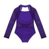ranrann Girls Ballet Dance Cutout Back Long Sleeves Mesh Splice Gymnastics Leotard Tumblewear Purple 3-4 view 3