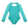 Alvivi Little Big Girls Halter Square Neck Sheer Mesh Long Sleeve Gymnastics Leotard Sports Tank Top Ballet Dance wear Costume Turquoise 3-4 view 3