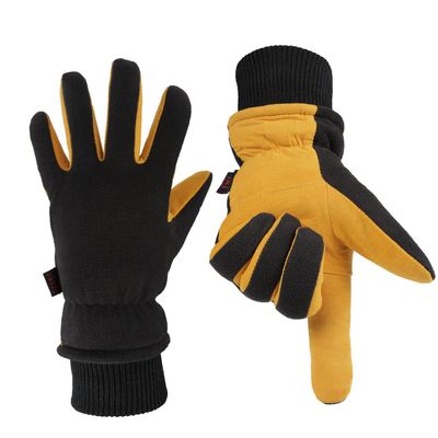 OZERO Winter Thermal Gloves for Men Women, Cold Proof Warm Glove for Driving, Cycling, Hiking, Skiing - Deerskin Suede Leather Gloves, Water-Resistant Windproof, Tan-Black Medium