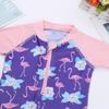 Freebily Infant Baby Girls Short Sleeves Flower Flamingo Rash Guard Tshirt Swimsuit Front Zipper Bather Surfing Suits Pink&Lavender 0-6 Months view 3
