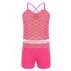 Alvivi Kids Girls Sports Dance Crop Top with Booty Shorts Outfit Costumes Gymnastics Leotard Dancing (Fish Scale Rose Red, 3-4) view 1