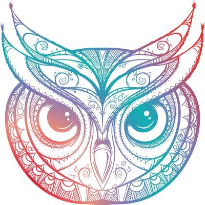 EW Designs Beautiful Rainbow Ombre Henna Pattern Owl Drawing Vinyl Decal Bumper Sticker (8" Wide)
