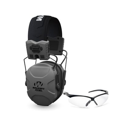 Walkers XCEL 500BT Digital Electronic Muff with Voice Clarity and Bluetooth and Crosshair Sport Shooting Glasses Bundle (2 Items)