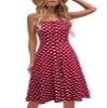 Berydress Women's Casual Beach Summer Dresses Solid Cotton Flattering A-Line Spaghetti Strap Button Down Midi Sundress (M, 6046-Red Dot) view 1