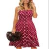 Berydress Women's Casual Beach Summer Dresses Solid Cotton Flattering A-Line Spaghetti Strap Button Down Midi Sundress (M, 6046-Red Dot) view 3