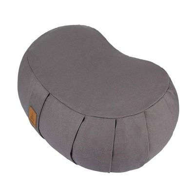 FelizMax Crescent Zafu Meditation Pillow D=17" W=11" H=5.5" Zabuton Yoga Bolster Meditation Cushion Floor Pouf Yoga Pillow Zippered Organic Cotton Cover Natural Buckwheat Kneeling Pillow Large-Grey