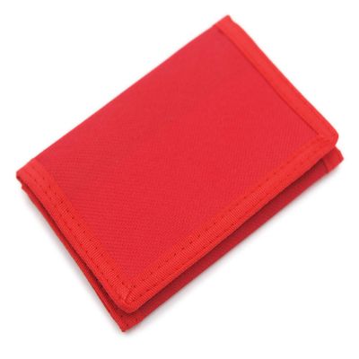 RFID Trifold Canvas Outdoor Sports Wallet for Kids - Front Pocket Wallet with Magic Sticker (Red)