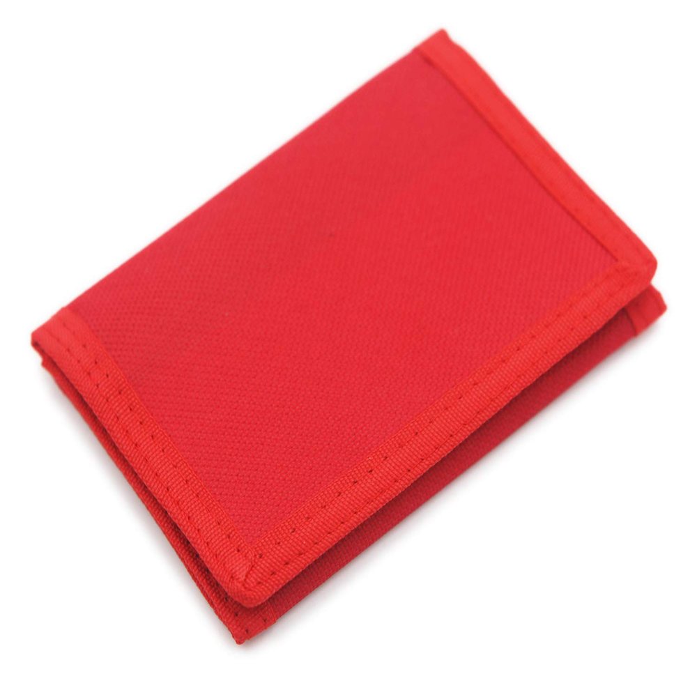 RFID Trifold Canvas Outdoor Sports Wallet for Kids - Front Pocket Wallet with Magic Sticker (Red)