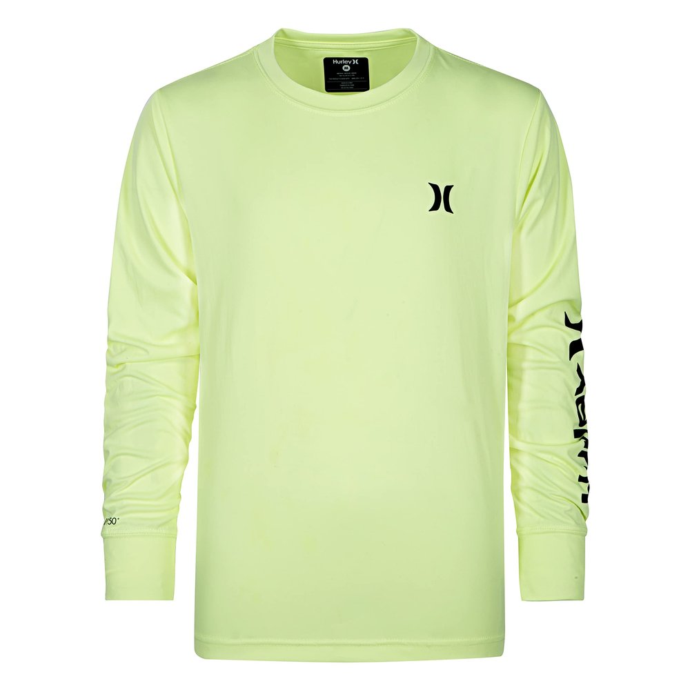 Hurley Boys' Long Sleeve Rash Guard Shirt, Volt Glow Heather, 4
