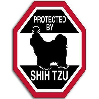 4x4 inch Octangular Protected by Shih TZU Sticker (Funny Dog Breed Love) Vinyl Decal Sticker Car Waterproof Car Decal Bumper Sticker