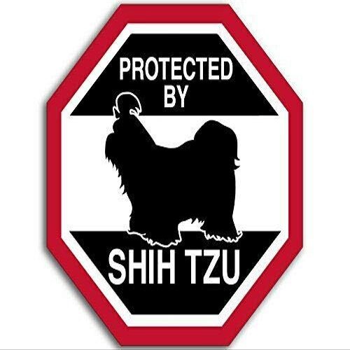 4x4 inch Octangular Protected by Shih TZU Sticker (Funny Dog Breed Love) Vinyl Decal Sticker Car Waterproof Car Decal Bumper Sticker