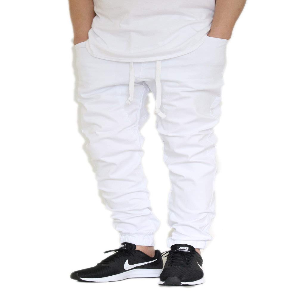 AIRNINE Men's Premium Twill Drop Crotch Jogger Pants S-5XL (White, 3X-Large)