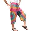 RaanPahMuang Pullstring Short Tie Dye Pants Rayon Fabric, Medium, Pink Yellow view 1