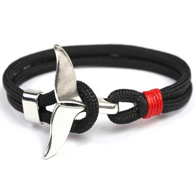 Unisex Nylon Paracord Rope Whale Tail Bracelet for Men and Women 8 Inches (Black)