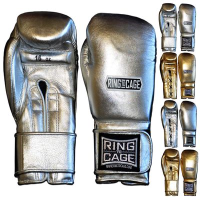 Metallic Gold, Silver Japanese Style Training Gloves 2.0 - Hook&Loop or Lace-Up (Silver, 12oz Hook&Loop)