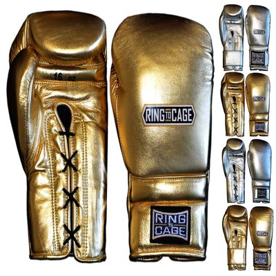 Metallic Gold, Silver Japanese Style Training Gloves 2.0 - Hook&Loop or Lace-Up (Gold, 12oz Lace-up)