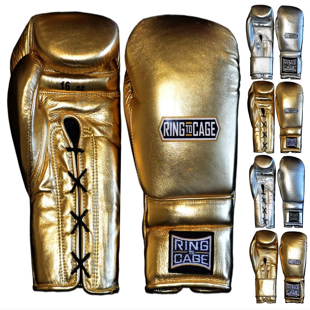 Metallic Gold, Silver Japanese Style Training Gloves 2.0 - Hook&Loop or Lace-Up (Gold, 12oz Lace-up)