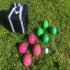 BuyBocceBalls Listing - Unique Bocce Set - 107mm with Green and Pink Balls, Black Bag view 1