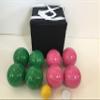 BuyBocceBalls Listing - Unique Bocce Set - 107mm with Green and Pink Balls, Black Bag view 2
