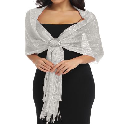 BANETTETA Silver Shawls and Wraps for Evening Dresses Shall for Women Dressy Shawls for Evening Wear Transparent Scarf for Dresses (Silver)