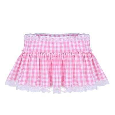 ACSUSS Mens Sissy Adult Ruffled Lace Openwork Girly Crossdressing Micro Mini Skirt Pink Medium