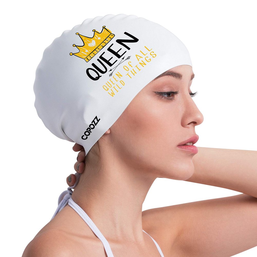 COPOZZ Womens Swim Cap for All Hair - Large, Comfortable Silicone Swimming Cap, Waterproof Design for Long, Short, Thick & Curly Hair | Secure & Comfortable Fit (Queen-12yrs+)