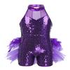 ACSUSS Kids Girls Sequins Mock Neck Hip-Hop Jazz Ballet Dance Leotard Jumpsuit Street Stage Performance Costume Purple 8-10 Years view 1