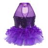 ACSUSS Kids Girls Sequins Mock Neck Hip-Hop Jazz Ballet Dance Leotard Jumpsuit Street Stage Performance Costume Purple 8-10 Years view 2