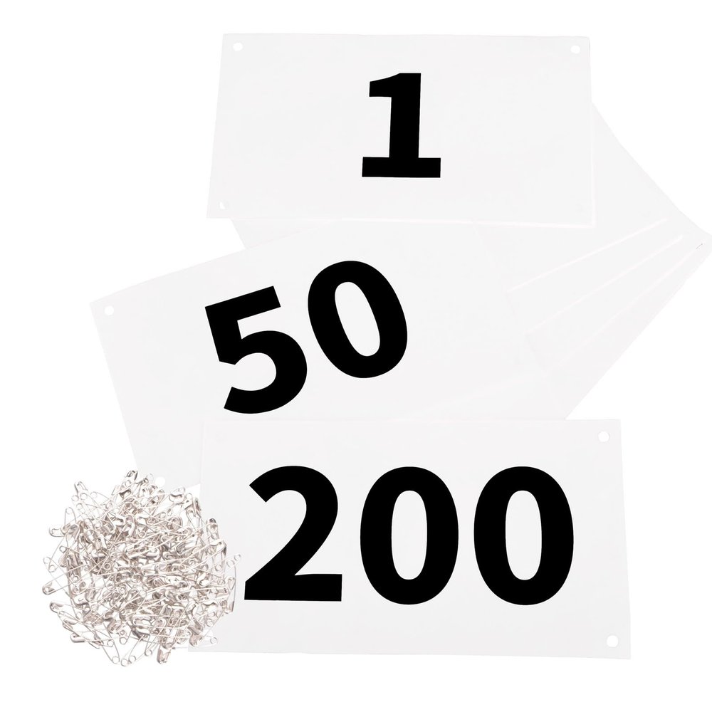 Azarxis Running Bib Competitor Numbers with Safety Pins, Tyvek Tearproof Waterproof 4" x 7" for Marathon Races Events (1-200)