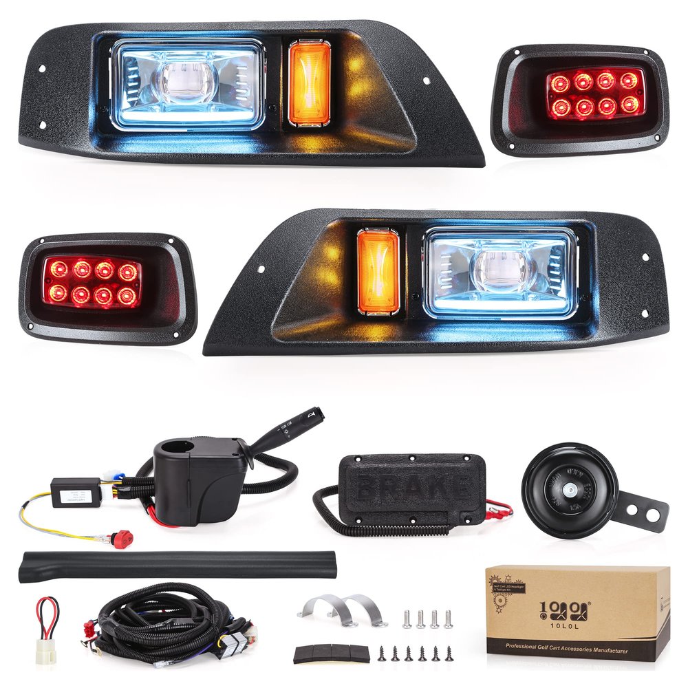 10L0L Golf Cart Headlight Kit for EZGO TXT (1995-2013) - 12V/36V/48V Street Legal Light Kit with Built-In DC Converter, DRL, Turn Signals & Brake Lights