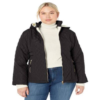 Big Chill Women's Diamond Quilted Hooded Jacket, Black, L