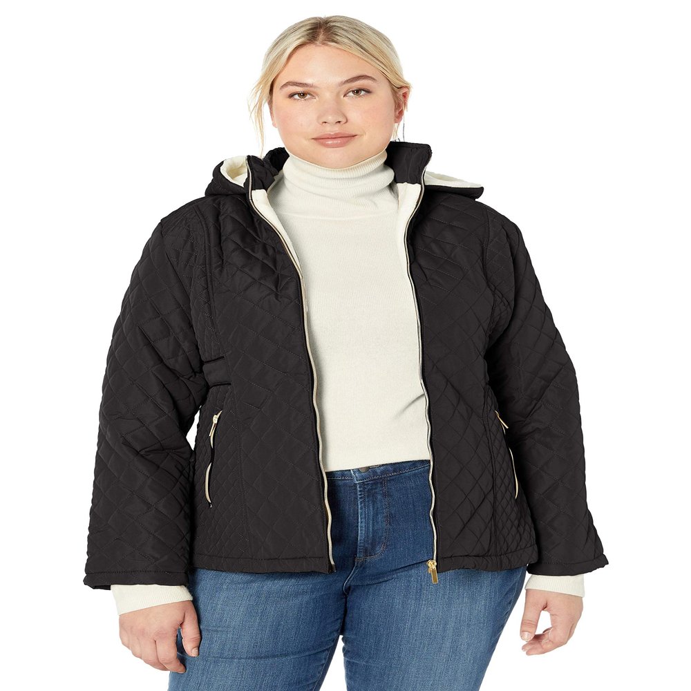 Big Chill Women's Diamond Quilted Hooded Jacket, Black, L