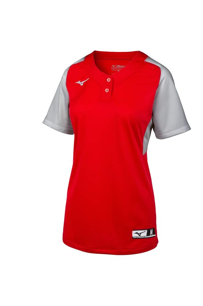 Mizuno Aerolite 2-Button Fastpitch Softball Jersey, Red-Grey, XXX-Large