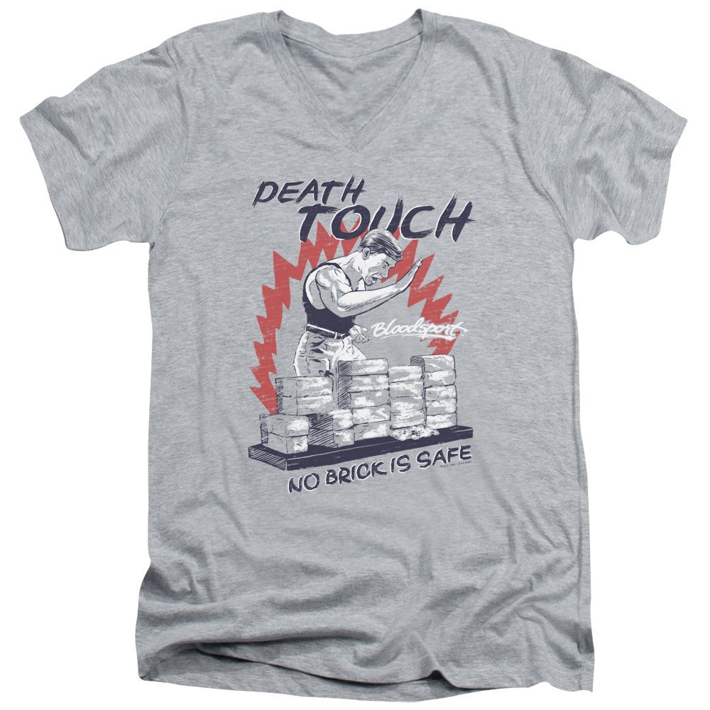 Bloodsport Death Touch Unisex Adult V-Neck T Shirt for Men and Women, 2X-Large Athletic Heather