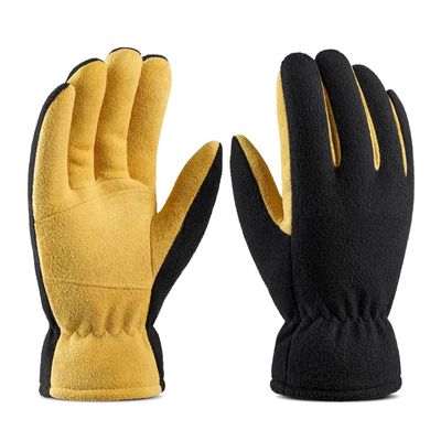 OZERO Winter Gloves for Men Women: -20F Deerskin Waterproof Windproof Leather Polar Fleece Cotton Warm Thermal Insulated Womens Mens Gloves Winter Work Running in Cold Weather-M Tan Black